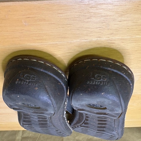 UGG Women's 8 (approx) Black Leather Sandals with Shearling Comfort Sole Suede - Picture 8 of 11